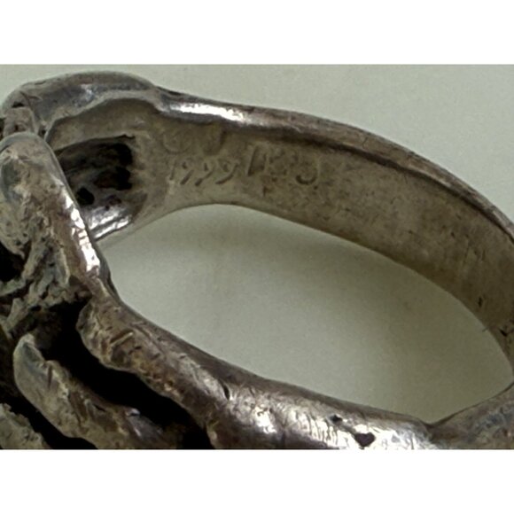 Vintage 90's Mens Sterling Silver Biker Ring Skull with hands Over Eyes Size 13 - Picture 9 of 16